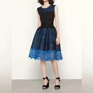 Maje Black and Blue Lace Fit-and-Flare Dress